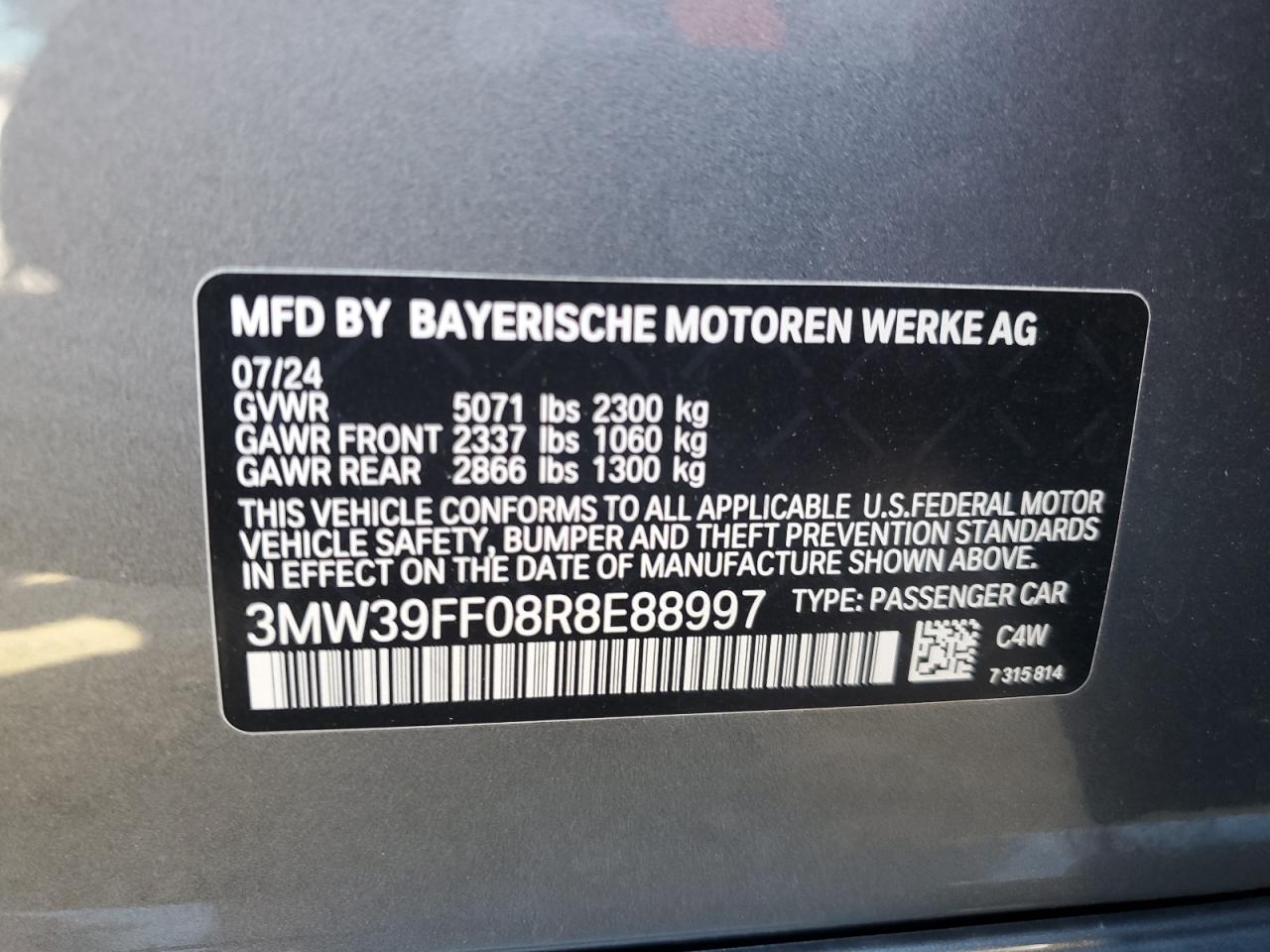 VIN 3MW39FF08R8E88997 2024 BMW 3 SERIES no.12