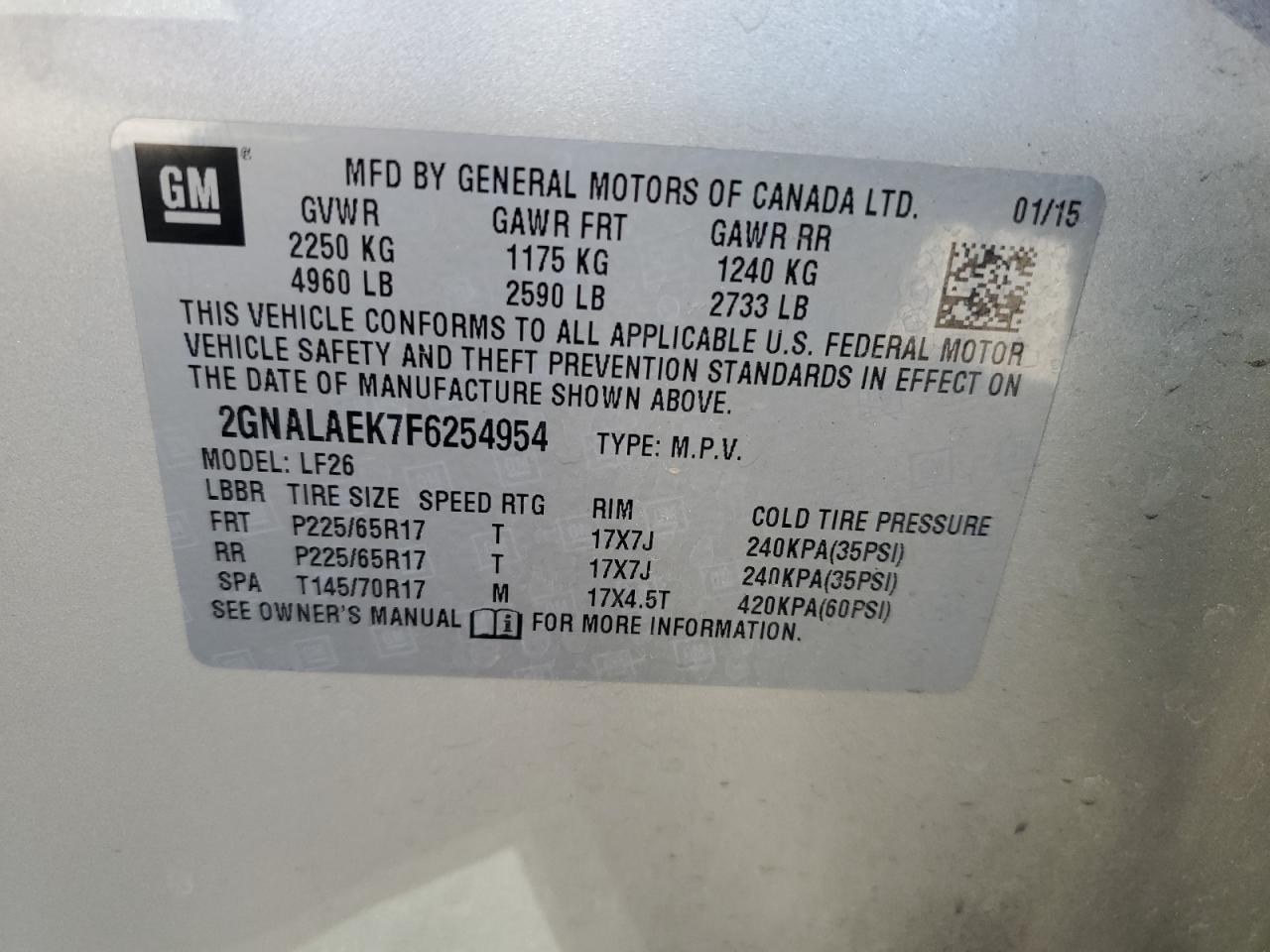 VIN 2GNALAEK7F6254954 2015 CHEVROLET EQUINOX no.13