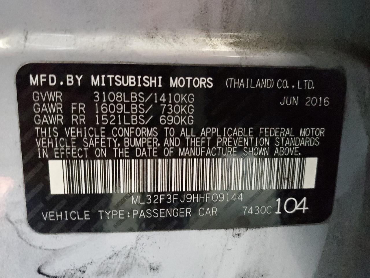 VIN ML32F3FJ9HHF09144 2017 MITSUBISHI MIRAGE no.12