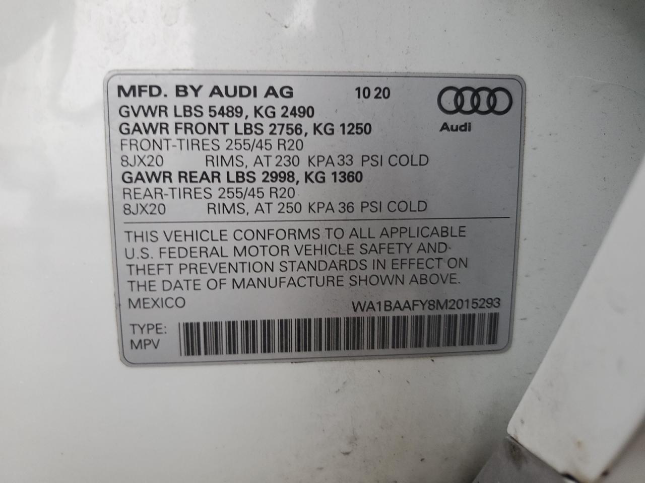 VIN WA1BAAFY8M2015293 2021 AUDI Q5 no.14