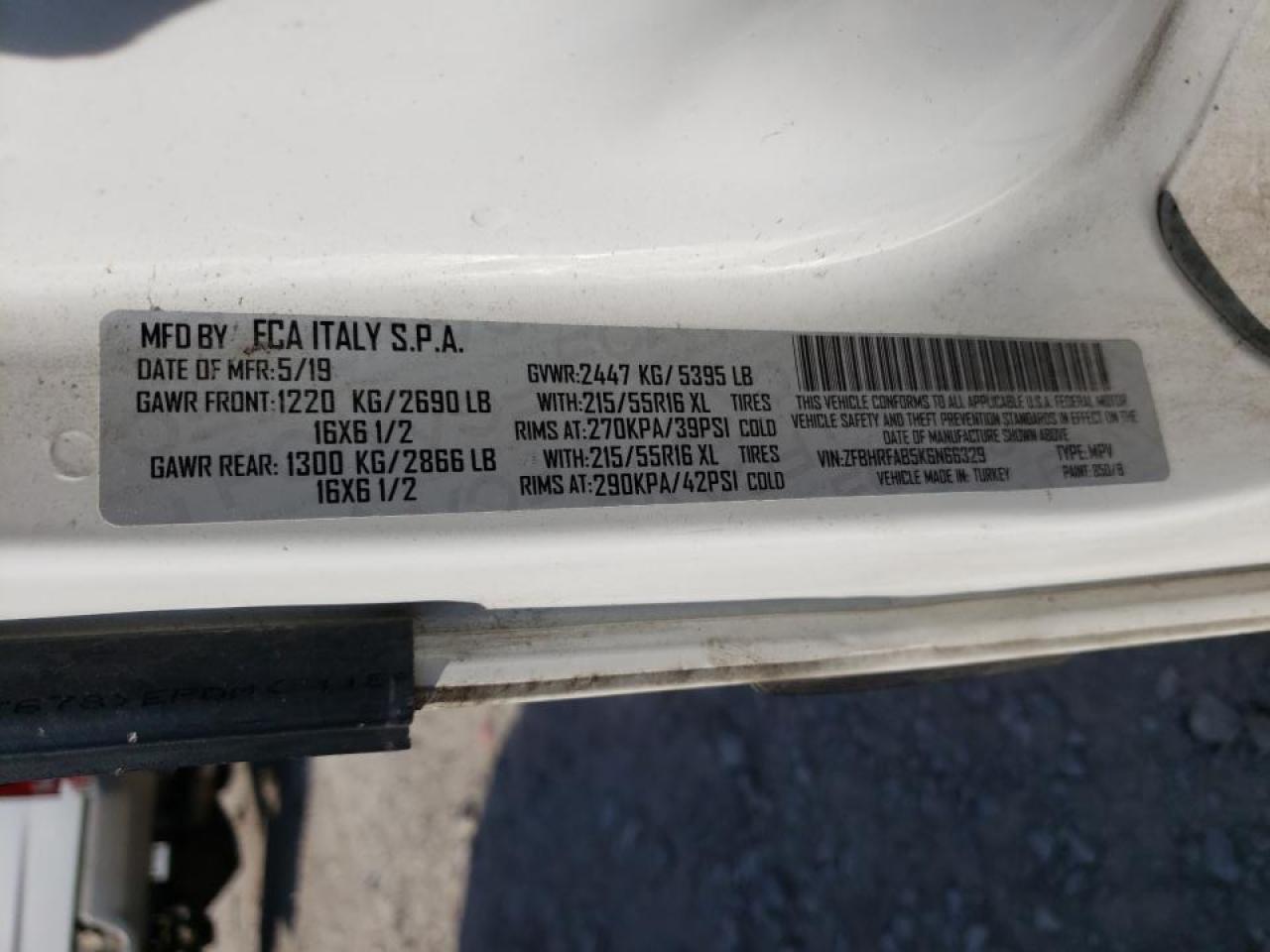 2019 Ram Promaster City VIN: ZFBHRFAB5K6N66329 Lot: 79837254