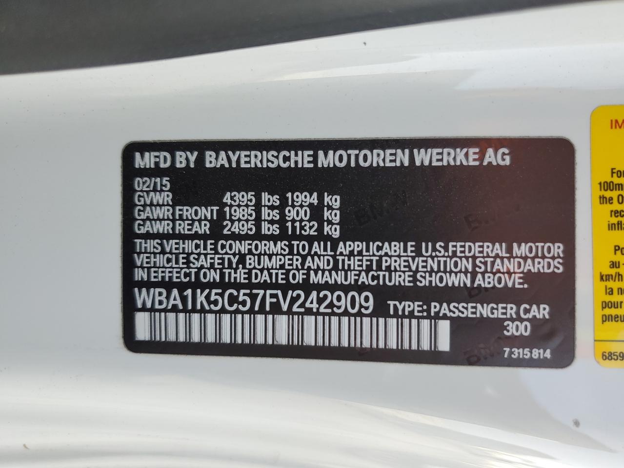 2015 BMW 228 I VIN: WBA1K5C57FV242909 Lot: 77490994