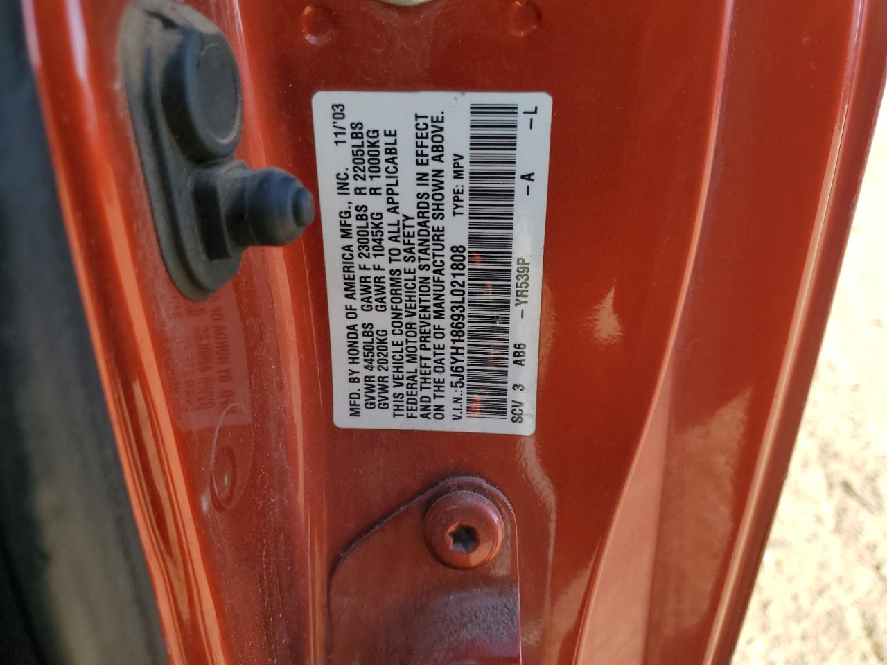 2003 Honda Element Ex VIN: 5J6YH18693L021808 Lot: 80778144