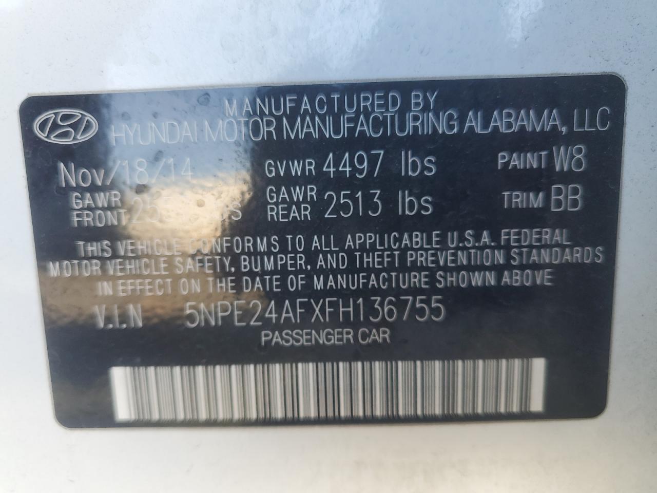 2015 Hyundai Sonata Se VIN: 5NPE24AFXFH136755 Lot: 79490434