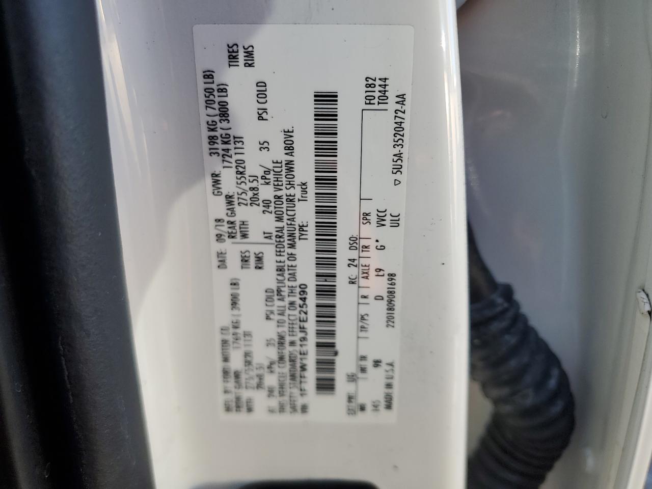 2018 Ford F150 Supercrew VIN: 1FTFW1E19JFE25490 Lot: 79920344