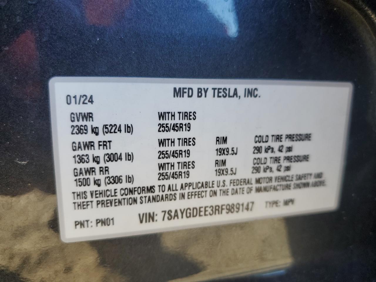 2024 Tesla Model Y VIN: 7SAYGDEE3RF989147 Lot: 79903994