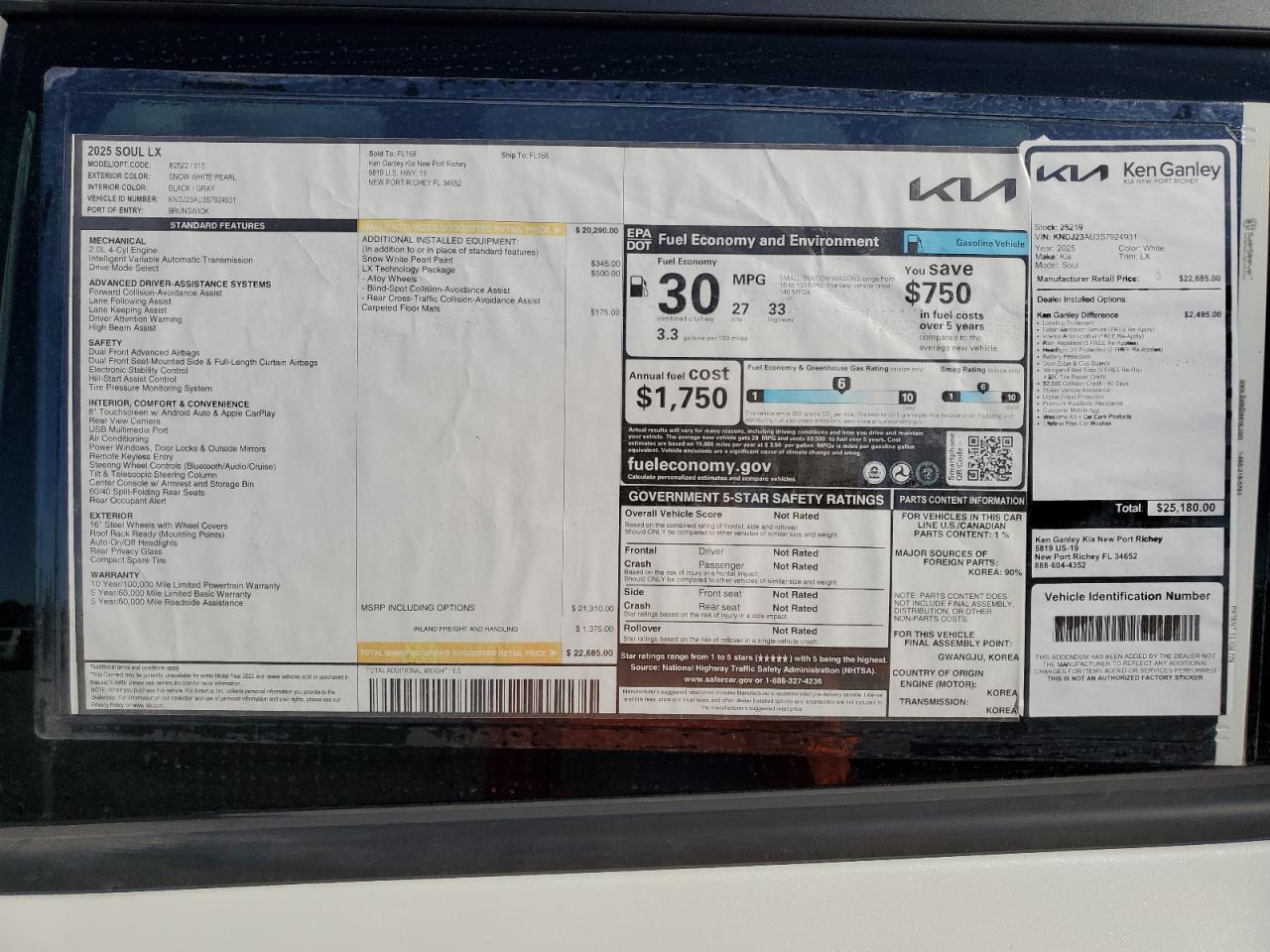KNDJ23AU3S7924931 - 2025 Kia SOUL LX - #81046334