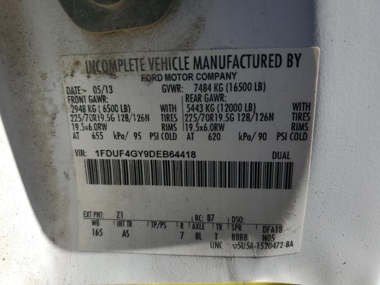 2013 Ford F450 Super Duty VIN: 1FDUF4GY9DEB64418 Lot: 76933114