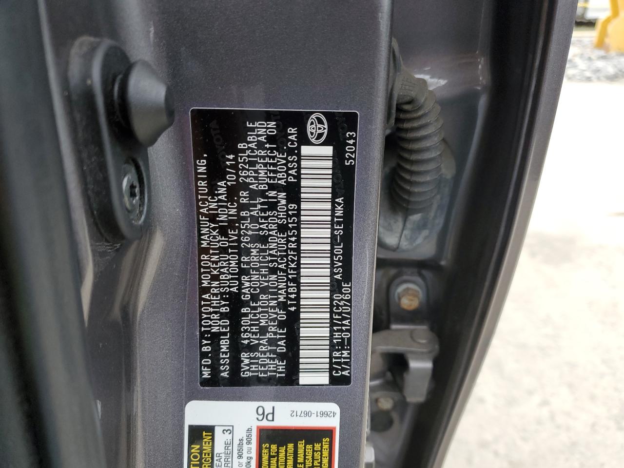 4T4BF1FK2FR451519 2015 Toyota Camry Le