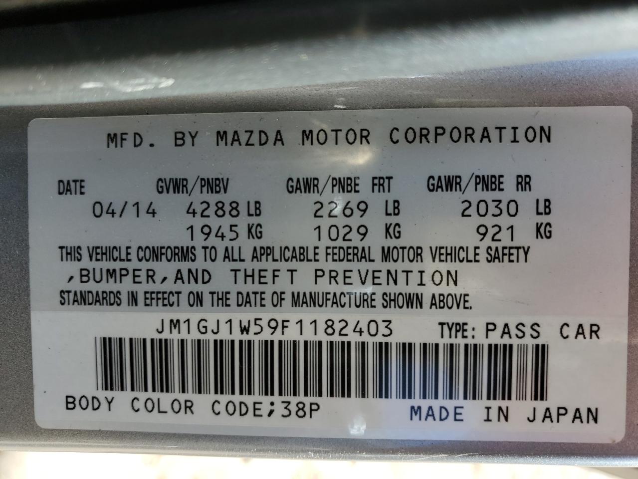 2015 Mazda 6 Grand Touring VIN: JM1GJ1W59F1182403 Lot: 78474624