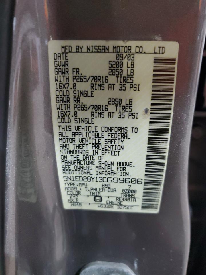 2003 Nissan Xterra Xe VIN: 5N1ED28Y13C699606 Lot: 81143764