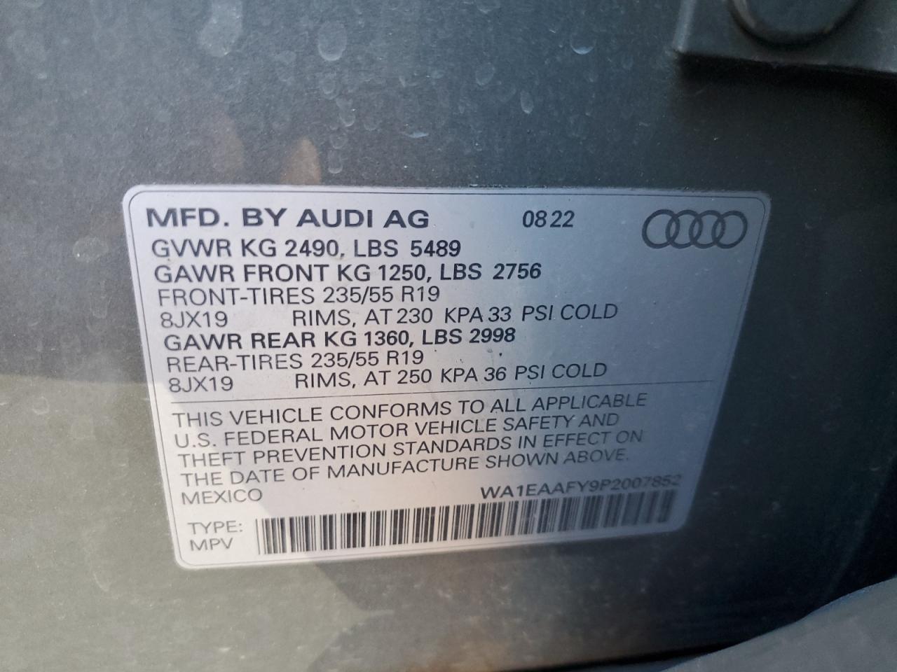 2023 Audi Q5 Premium Plus 45 VIN: WA1EAAFY9P2007852 Lot: 81371584