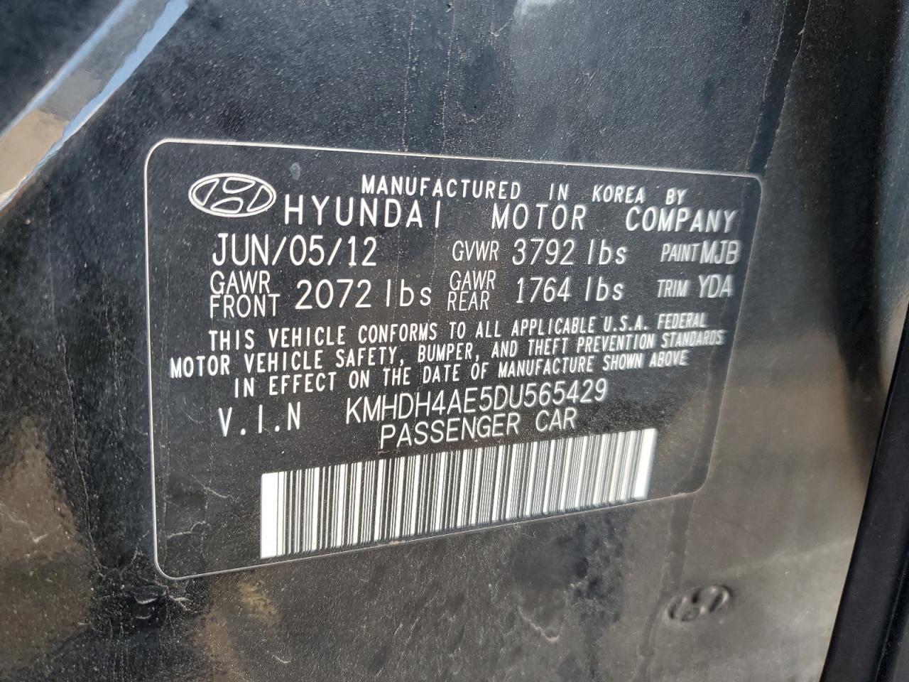 2013 Hyundai Elantra Gls VIN: KMHDH4AE5DU565429 Lot: 78920004