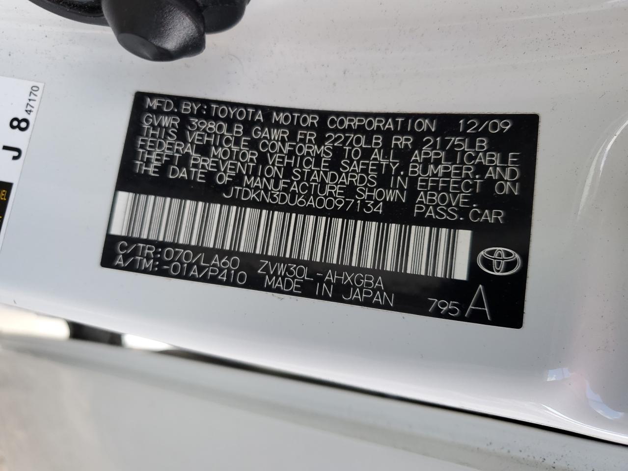 2010 Toyota Prius VIN: JTDKN3DU6A0097134 Lot: 79454094