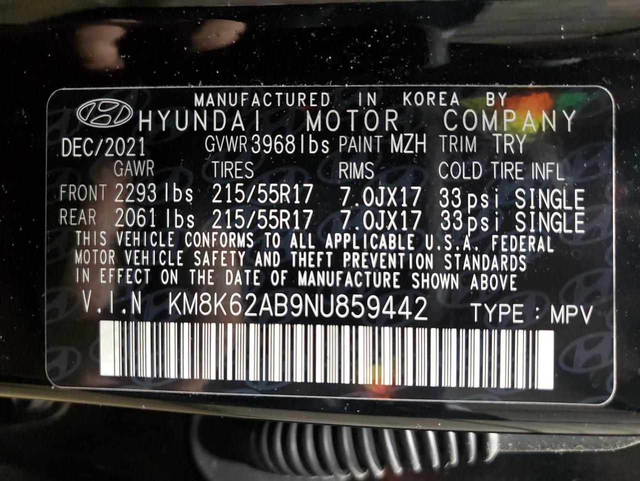 2022 Hyundai Kona Sel VIN: KM8K62AB9NU859442 Lot: 81005844