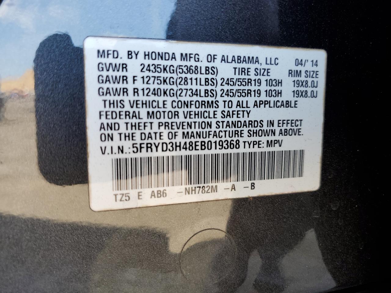 VIN 5FRYD3H48EB019368 2014 ACURA MDX no.12