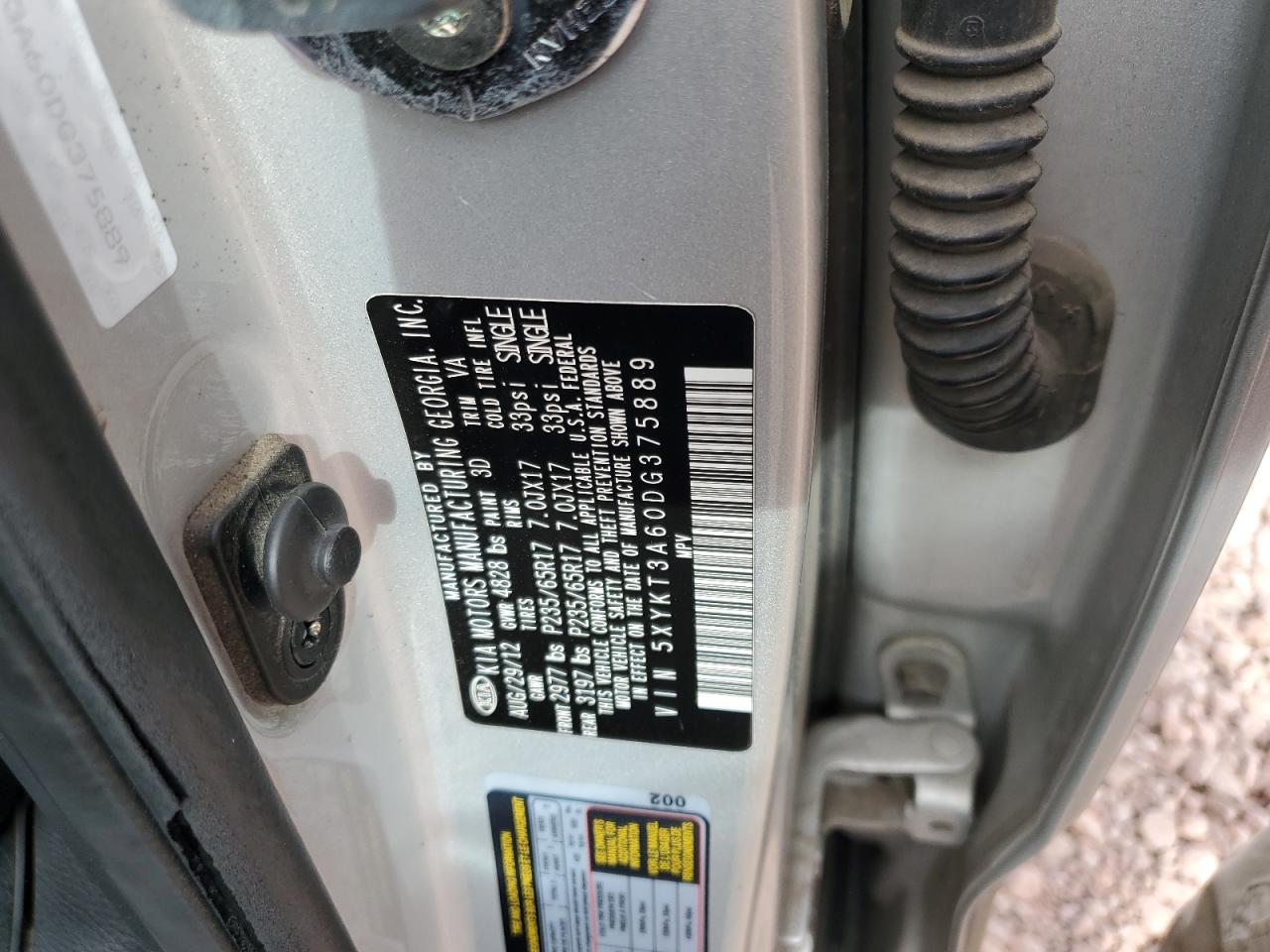 2013 Kia Sorento Lx VIN: 5XYKT3A60DG375889 Lot: 82595704