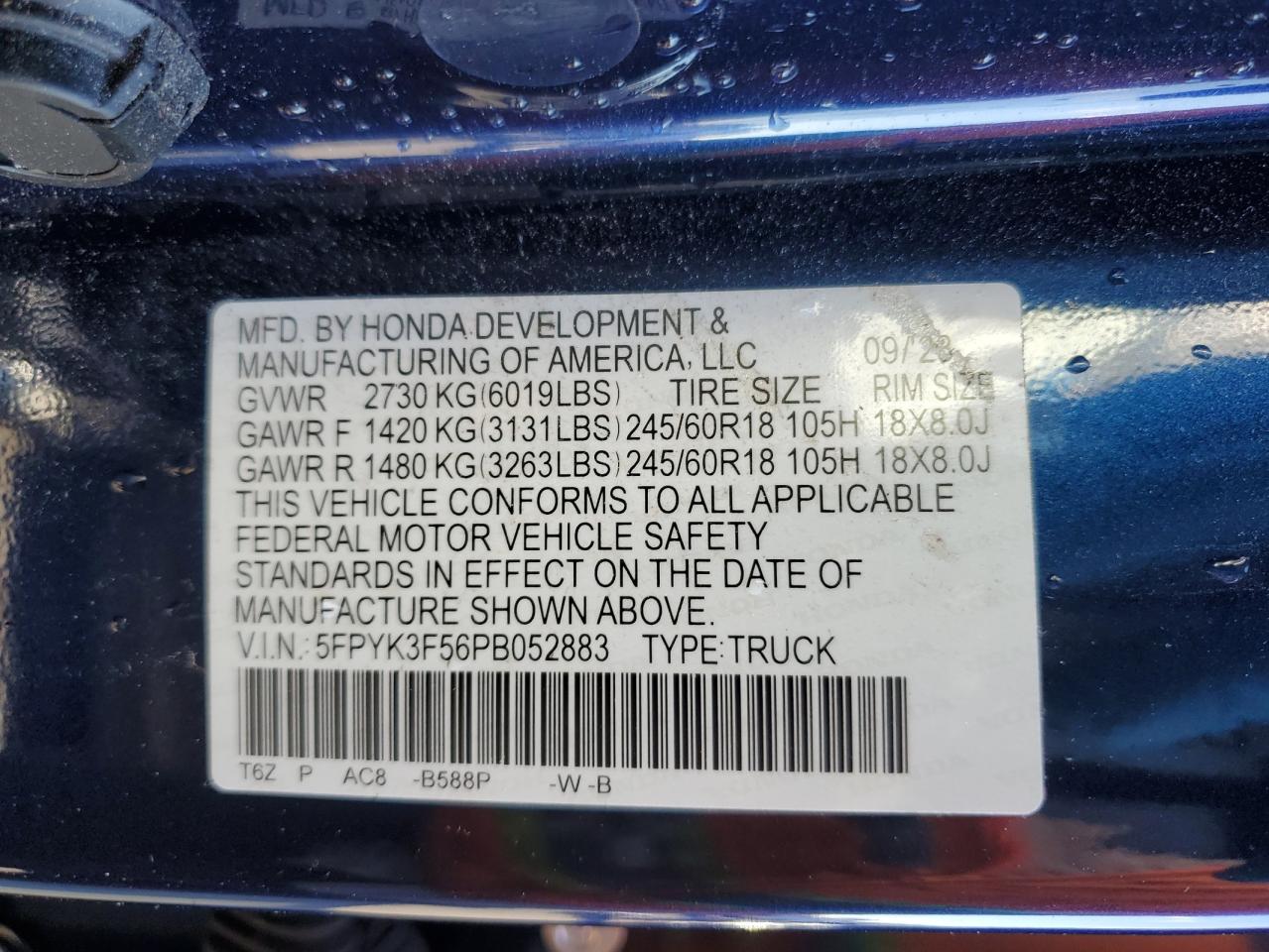 VIN 5FPYK3F56PB052883 2023 HONDA RIDGELINE no.12