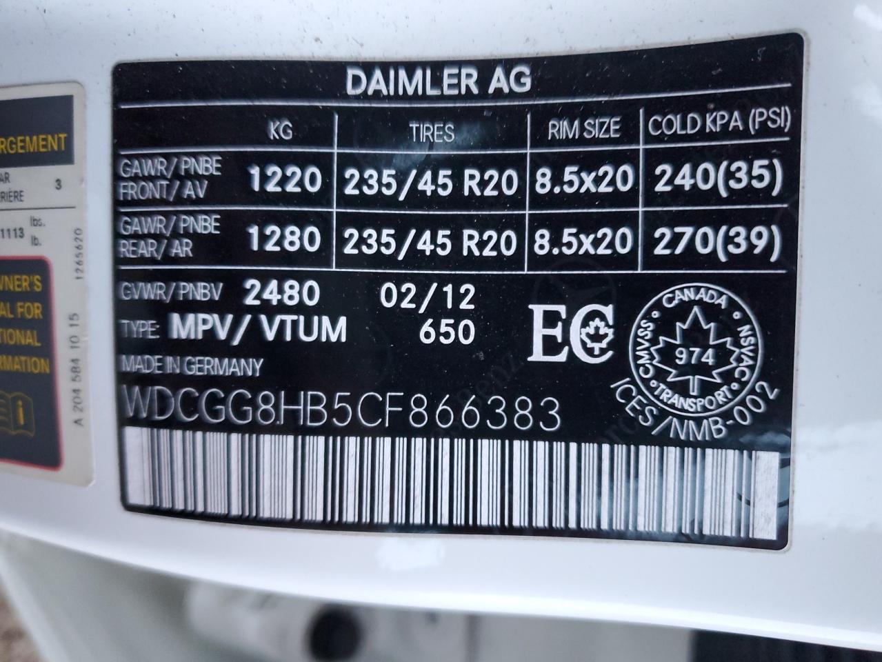 2012 Mercedes-Benz Glk 350 4Matic VIN: WDCGG8HB5CF866383 Lot: 80783044