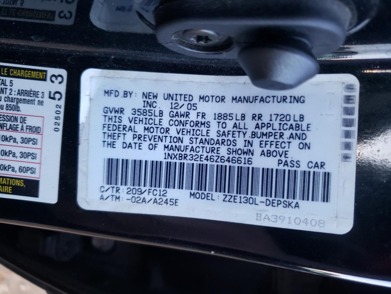 2006 Toyota Corolla Ce VIN: 1NXBR32E46Z646616 Lot: 82471774