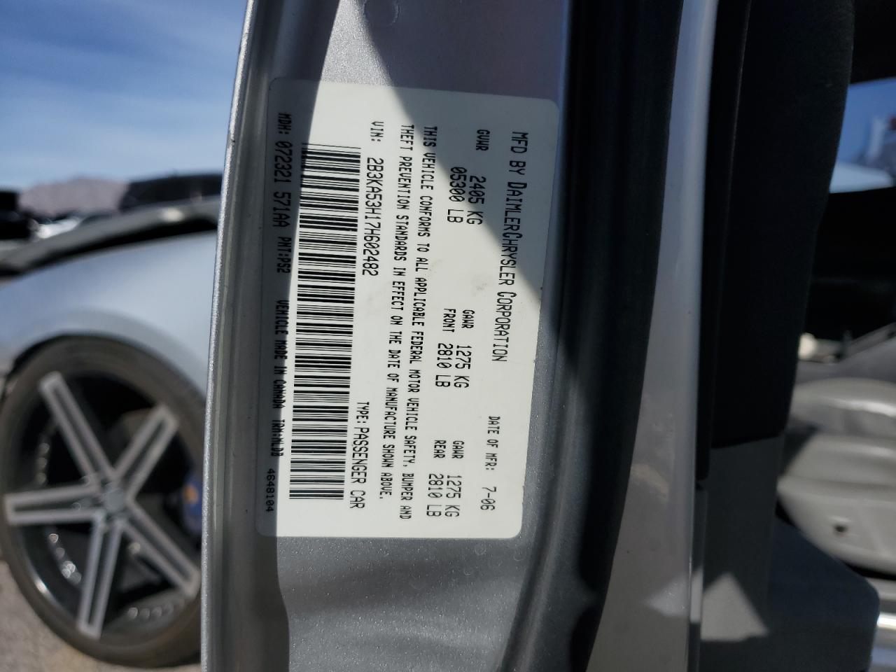2007 Dodge Charger R/T VIN: 2B3KA53H17H602482 Lot: 85549194