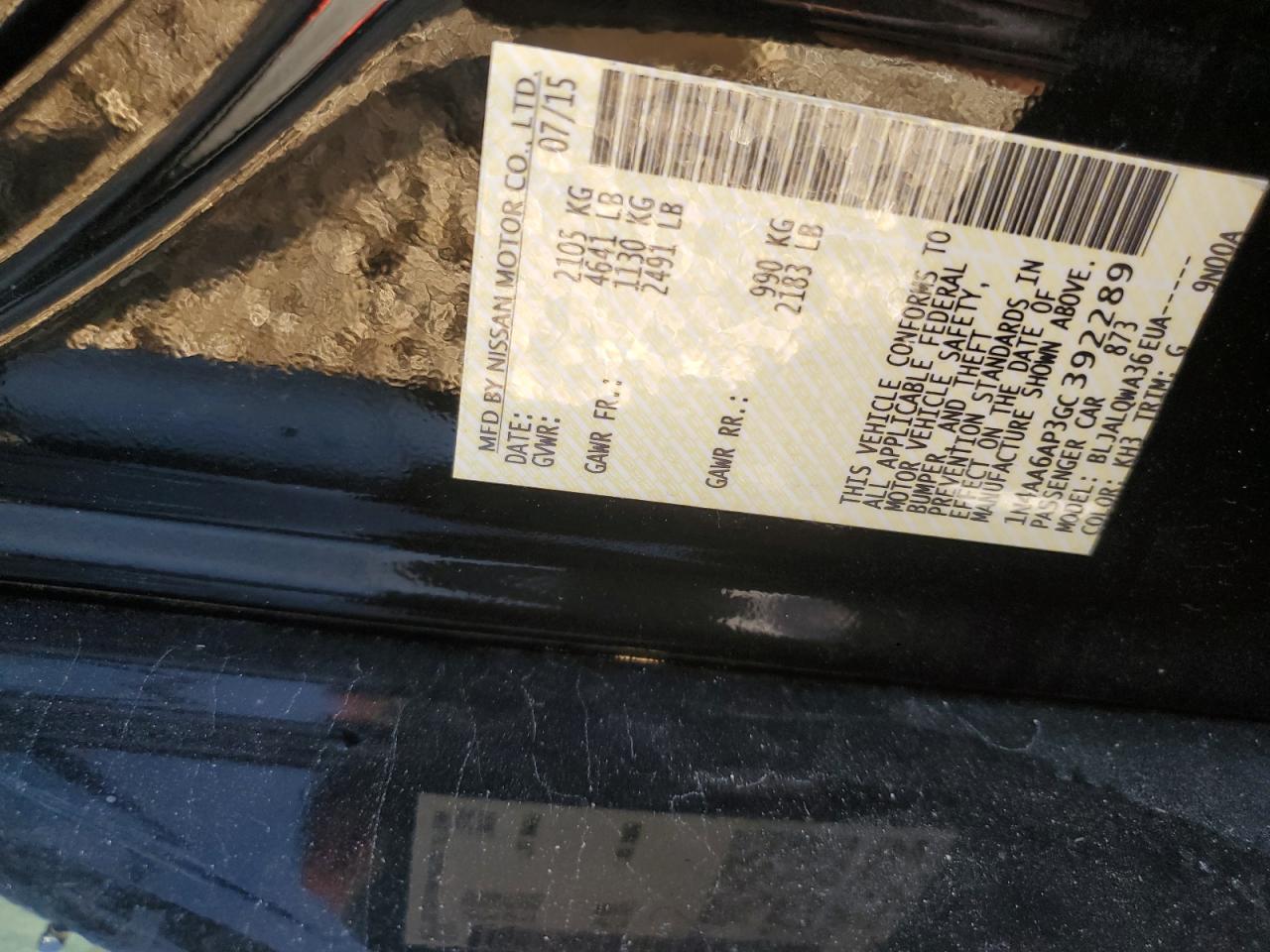 2016 Nissan Maxima VIN: 1N4AA6P3GC392289 Lot: 80640344