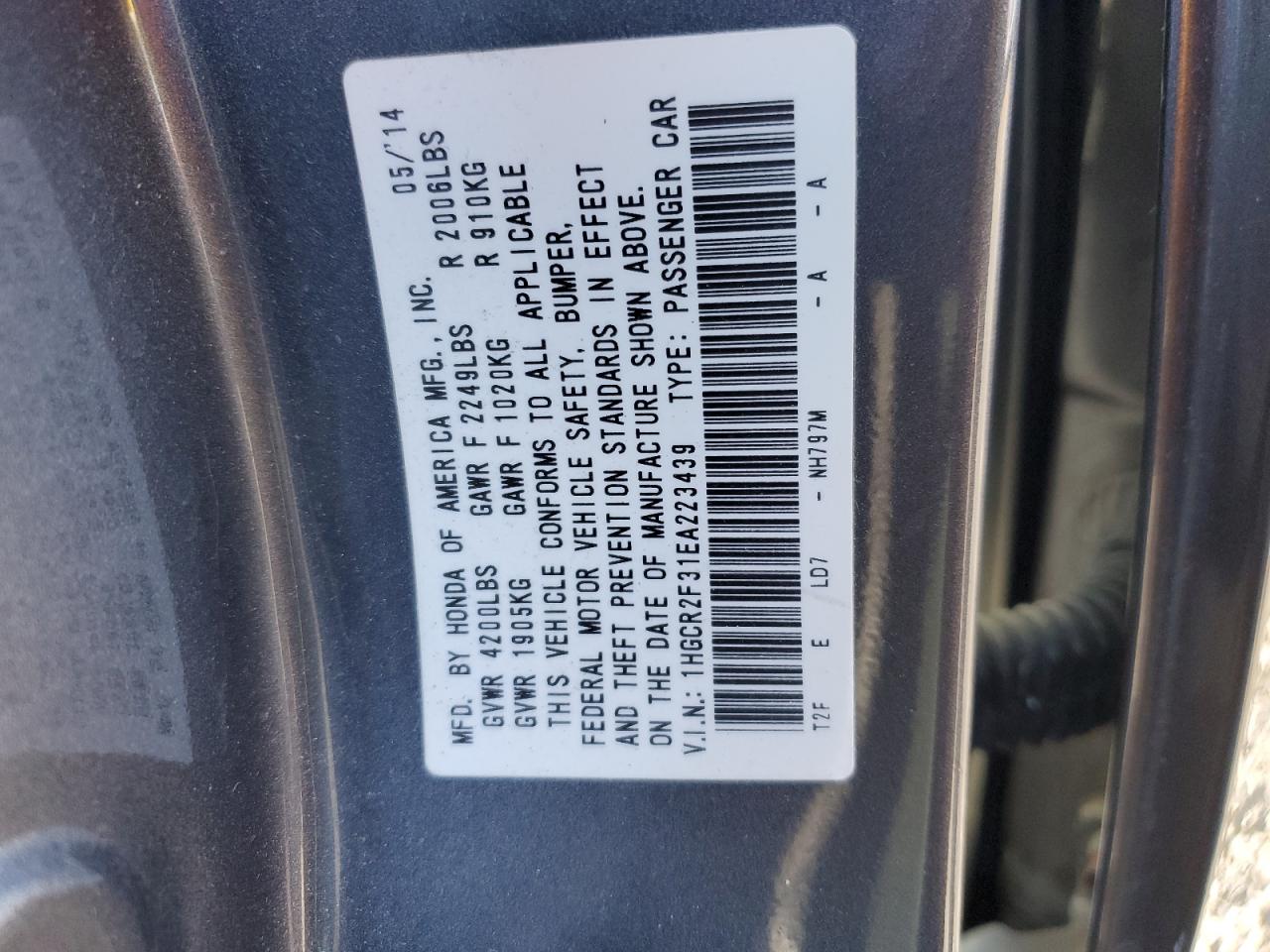 2014 Honda Accord Lx VIN: 1HGCR2F31EA223439 Lot: 80167774