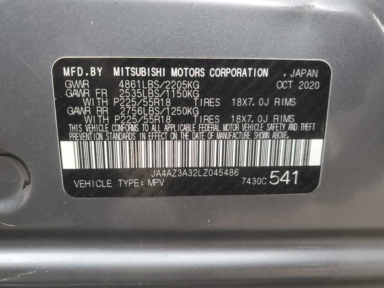 2020 Mitsubishi Outlander Se VIN: JA4AZ3A32LZ045486 Lot: 80395964