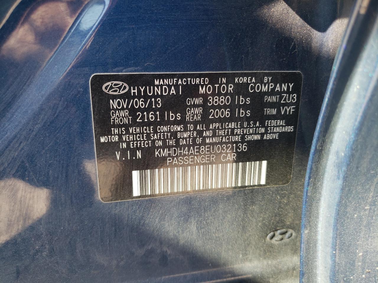 2014 Hyundai Elantra Se VIN: KMHDH4AE8EU032136 Lot: 81051614