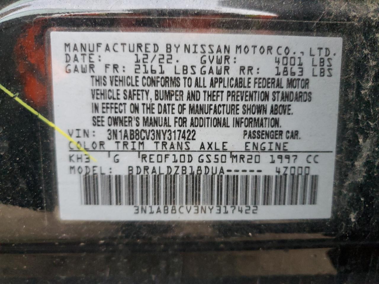 2022 Nissan Sentra Sv VIN: 3N1AB8CV3NY317422 Lot: 81540774