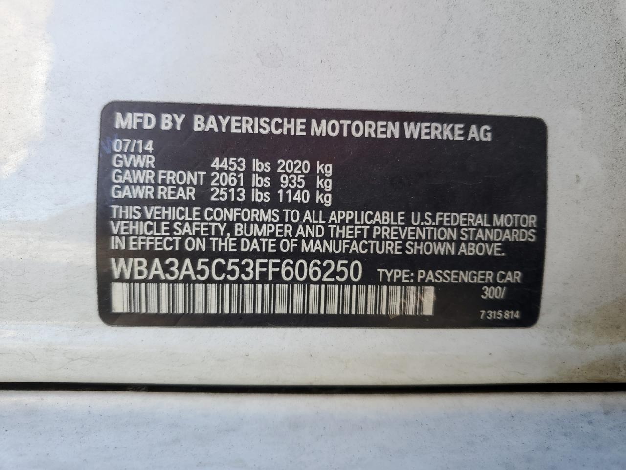 2015 BMW 328 I VIN: WBA3A5C53FF606250 Lot: 79466794