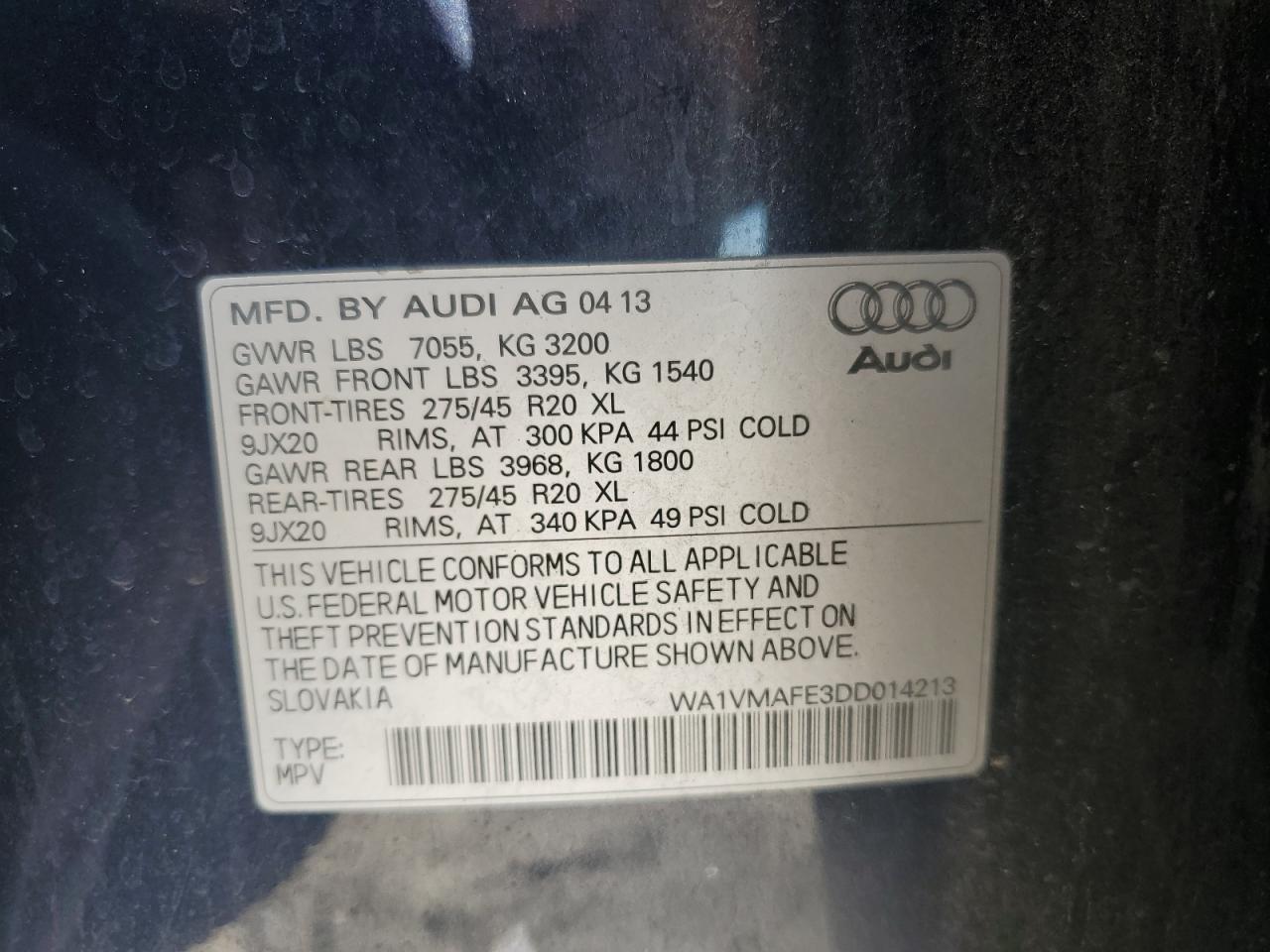 VIN WA1VMAFE3DD014213 2013 AUDI Q7 no.13