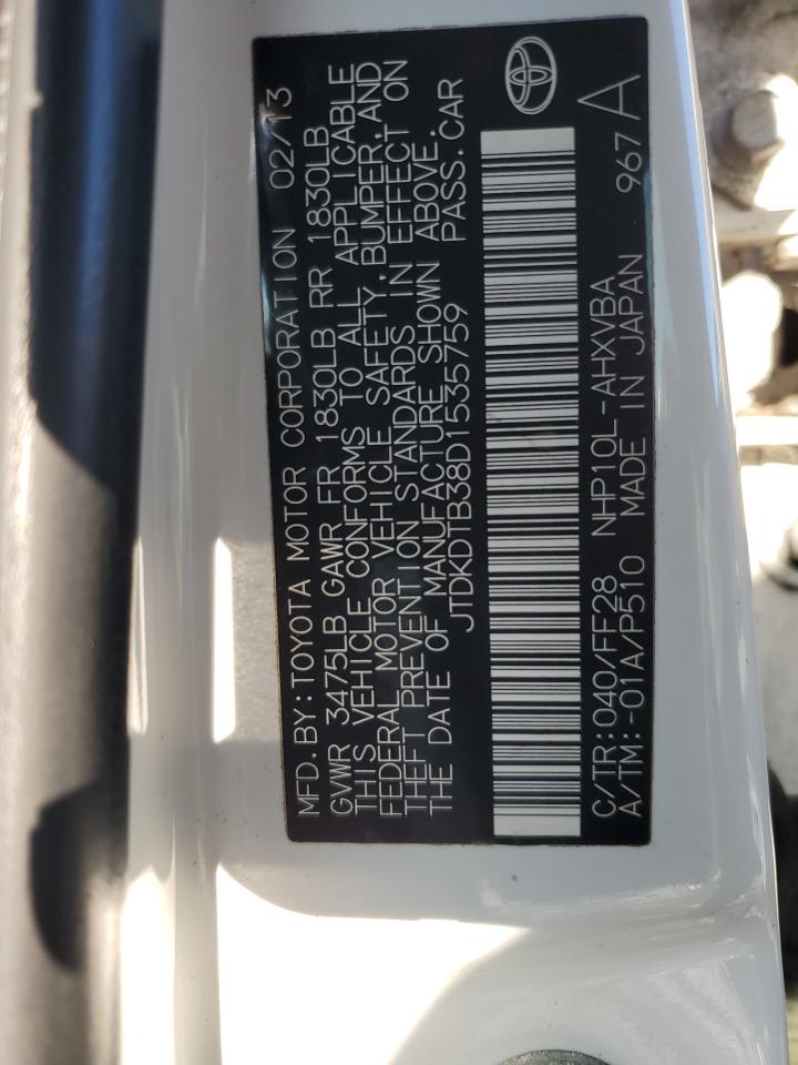 VIN JTDKDTB38D1535759 2013 TOYOTA PRIUS no.13