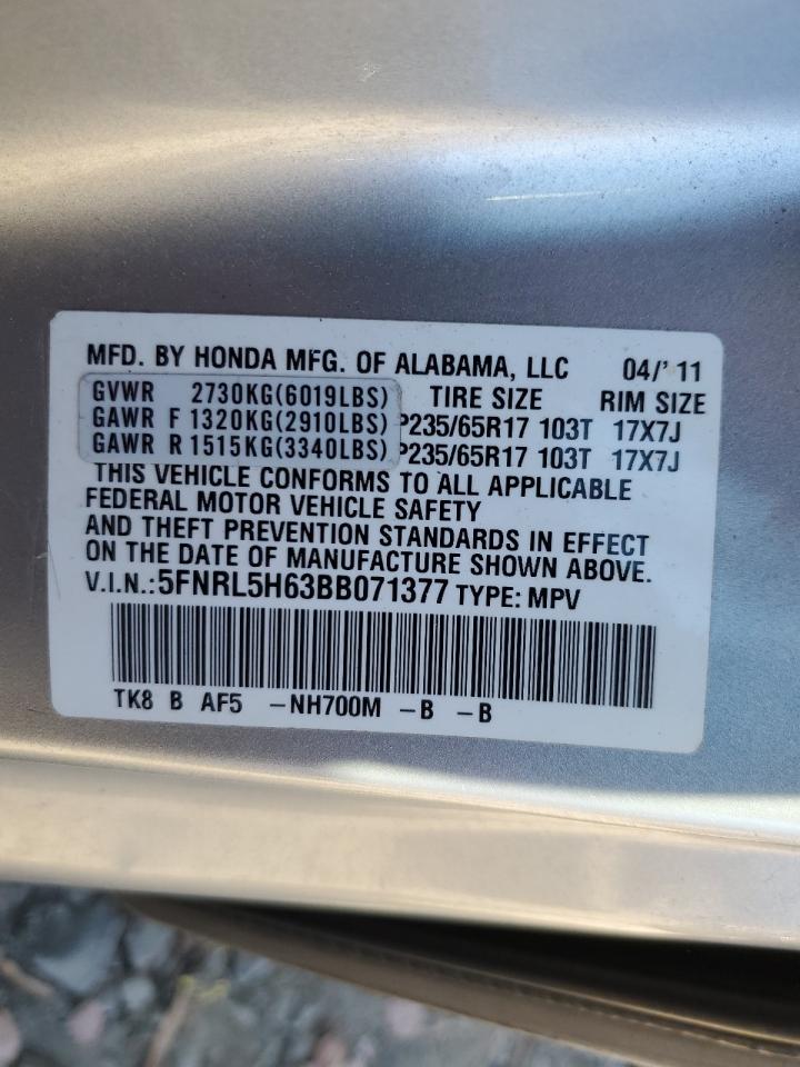 2011 Honda Odyssey Exl VIN: 5FNRL5H63BB071377 Lot: 79195514