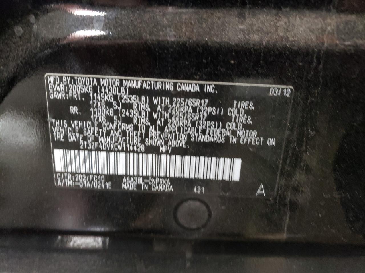 2T3ZF4DVXCW114428 2012 Toyota Rav4