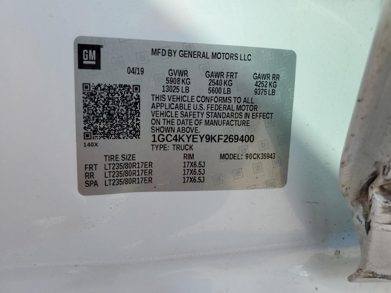 2019 Chevrolet Silverado K3500 High Country VIN: 1GC4KYEY9KF269400 Lot: 79686494