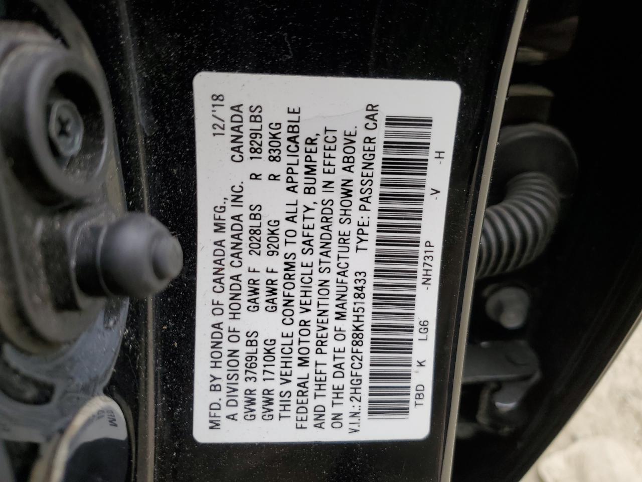 2HGFC2F88KH518433 2019 HONDA CIVIC - Image 12