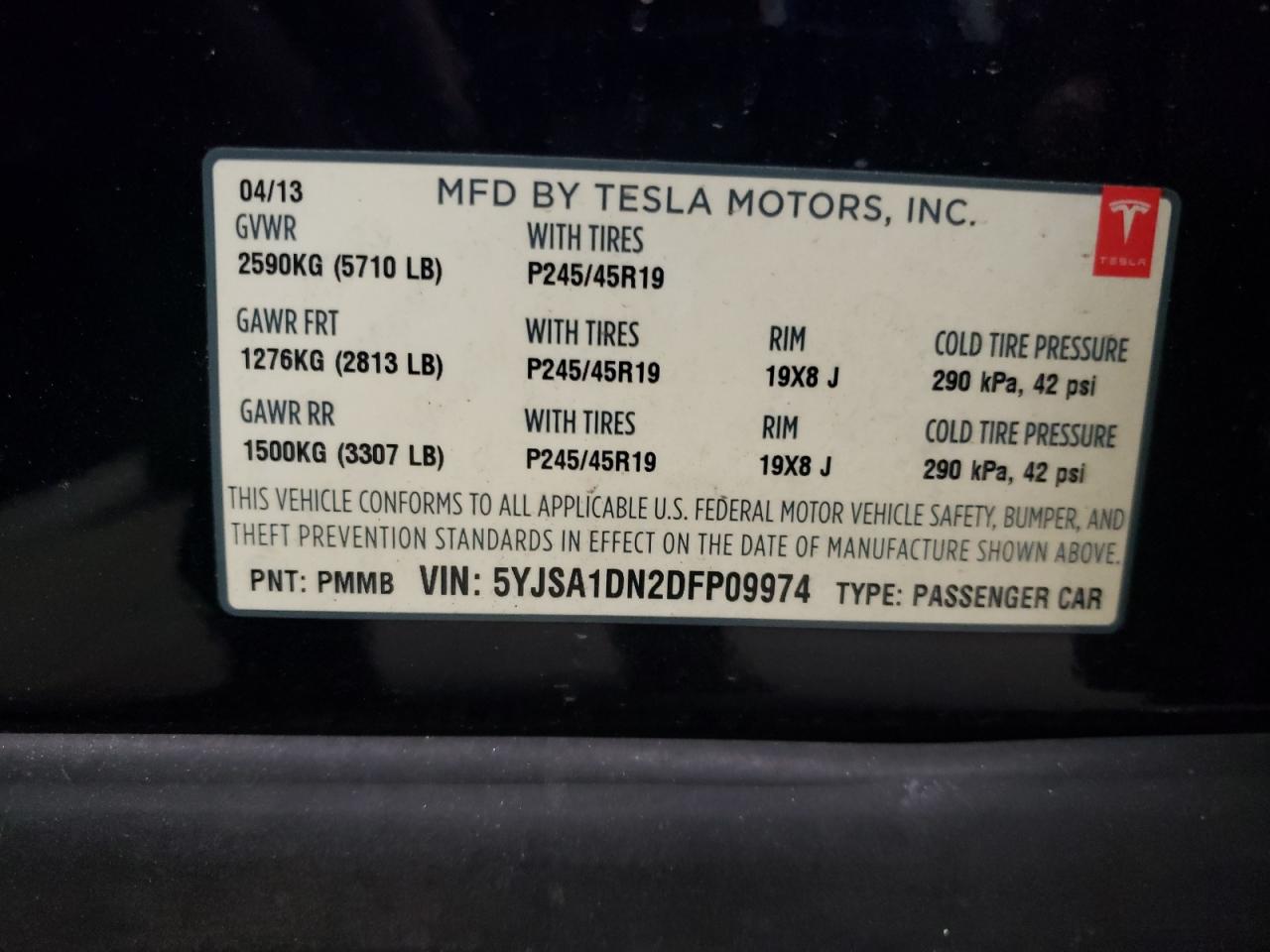 VIN 5YJSA1DN2DFP09974 2013 TESLA MODEL S no.13