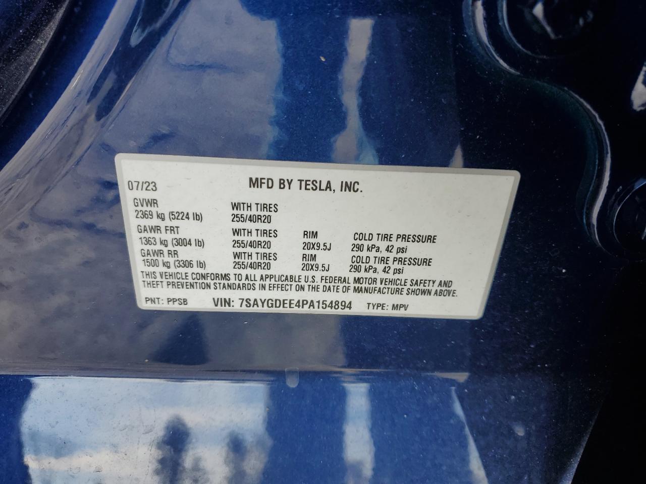 2023 Tesla Model Y VIN: 7SAYGDEE4PA154894 Lot: 82892654