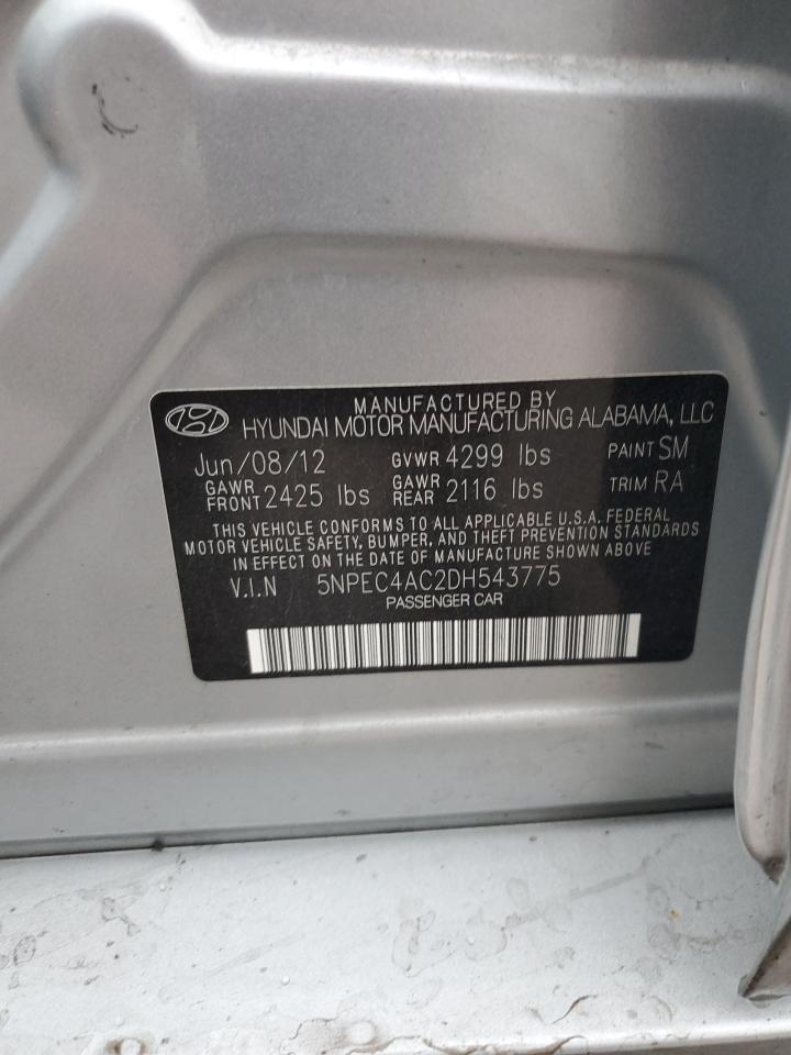 2013 Hyundai Sonata Se VIN: 5NPEC4AC2DH543775 Lot: 77937914