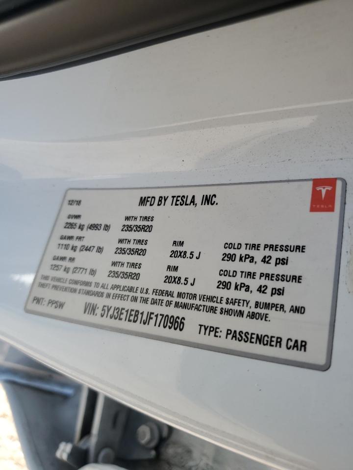 2018 Tesla Model 3 VIN: 5YJ3E1EB1JF170966 Lot: 79106514