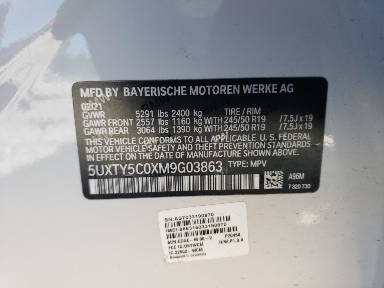 VIN 5UXTY5C0XM9G03863 2021 BMW X3 no.13