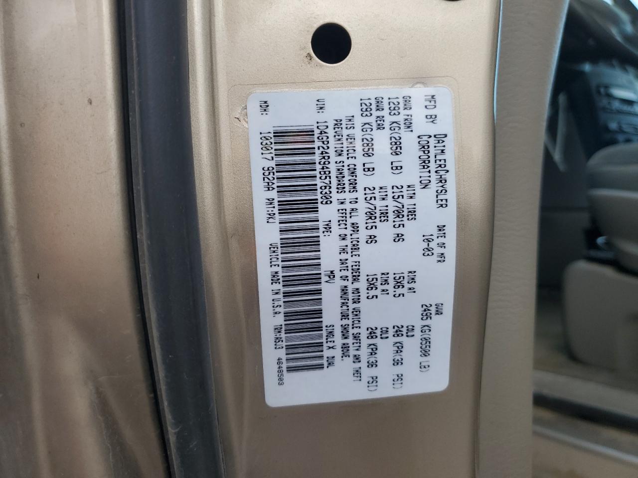 2004 Dodge Grand Caravan Se VIN: 1D4GP24R94B576309 Lot: 80107494