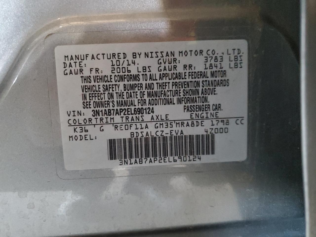 VIN 3N1AB7AP2EL690124 2014 NISSAN SENTRA no.13