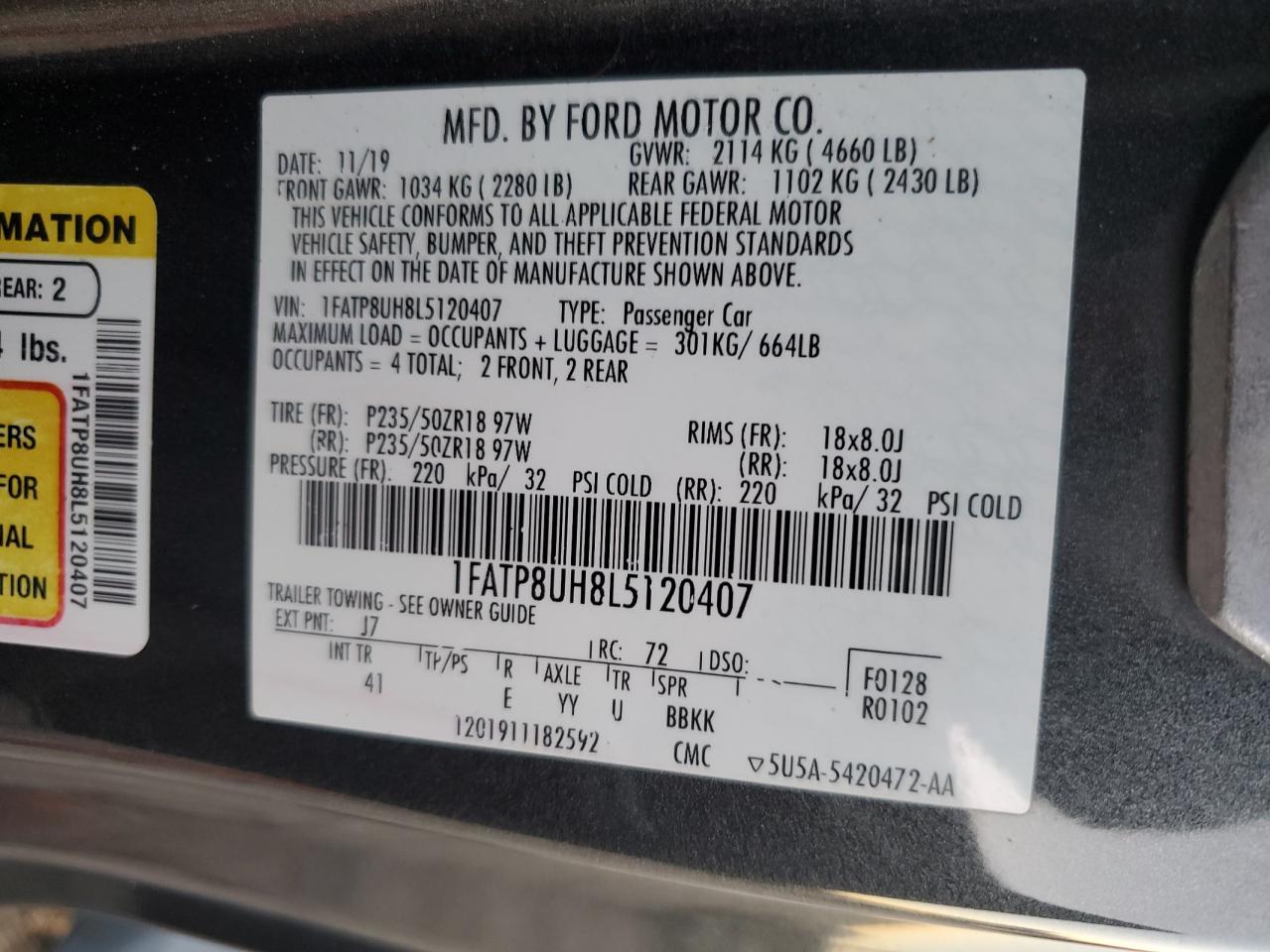 2020 Ford Mustang VIN: 1FATP8UH8L5120407 Lot: 80736324