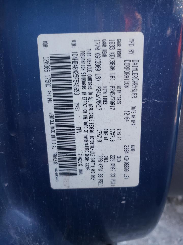 2005 Dodge Durango Slt VIN: 1D4HB48N25F545693 Lot: 81694914