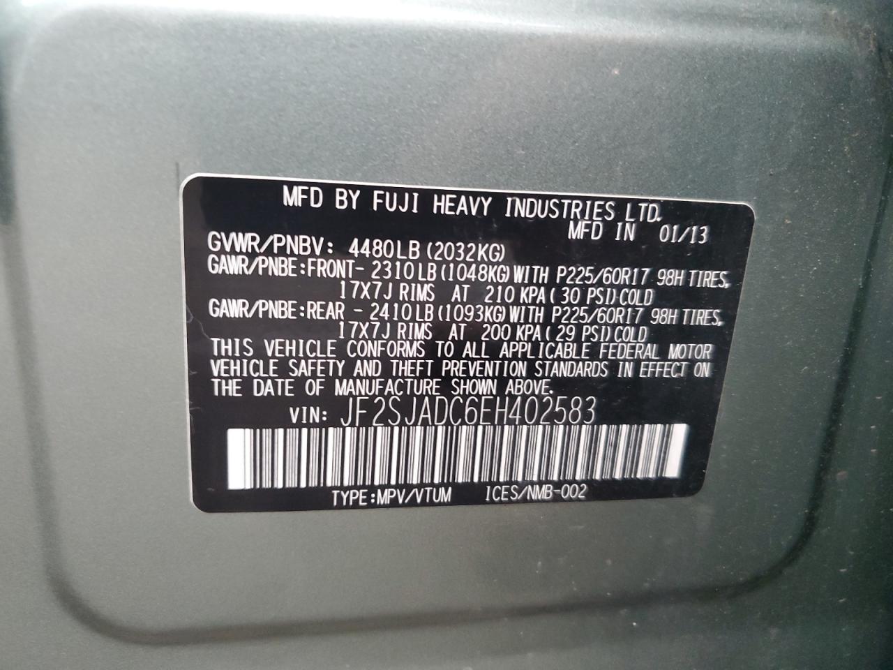 2014 Subaru Forester 2.5I Premium VIN: JF2SJADC6EH402583 Lot: 80797264