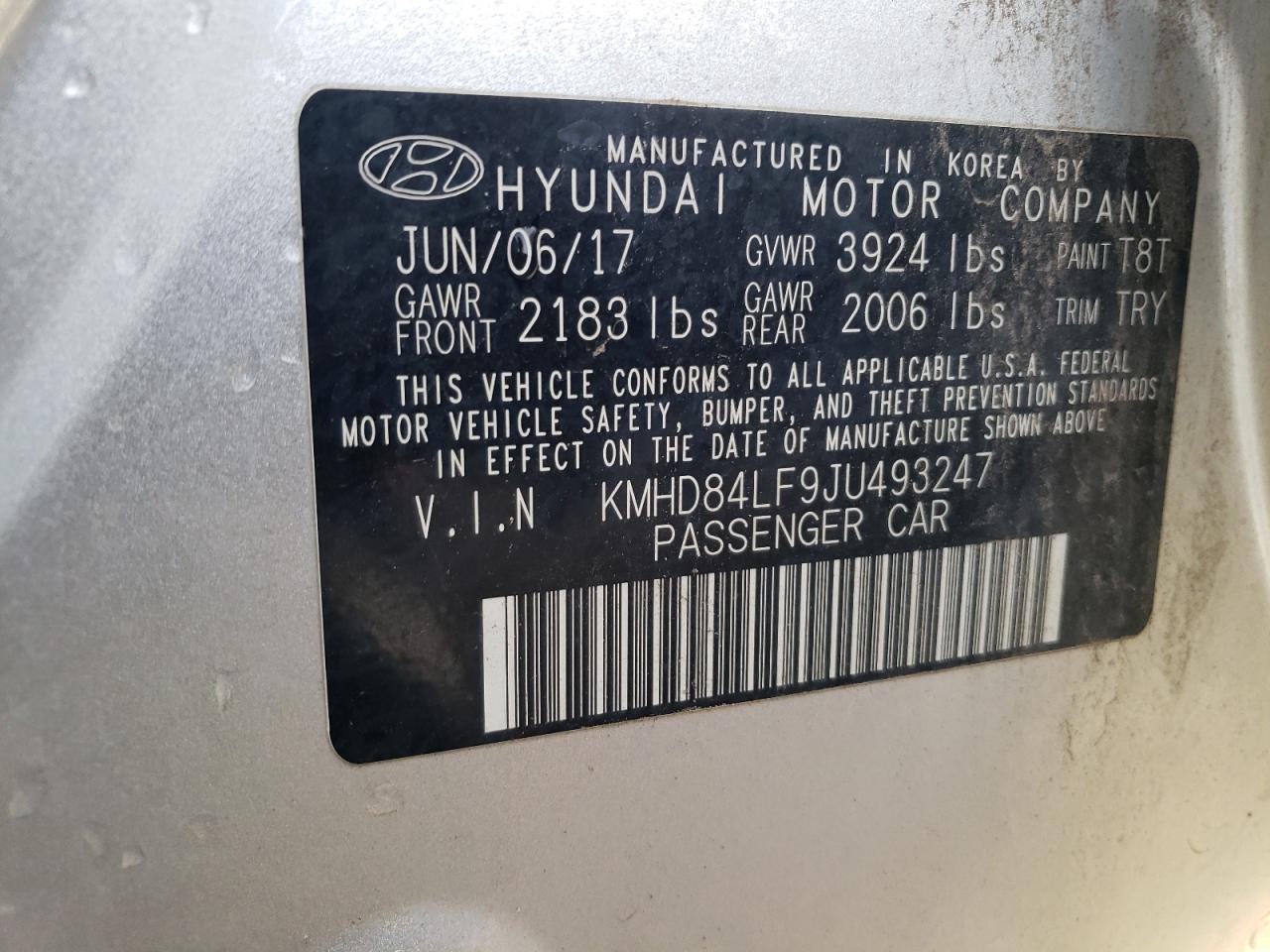 VIN KMHD84LF9JU493247 2018 HYUNDAI ELANTRA no.12