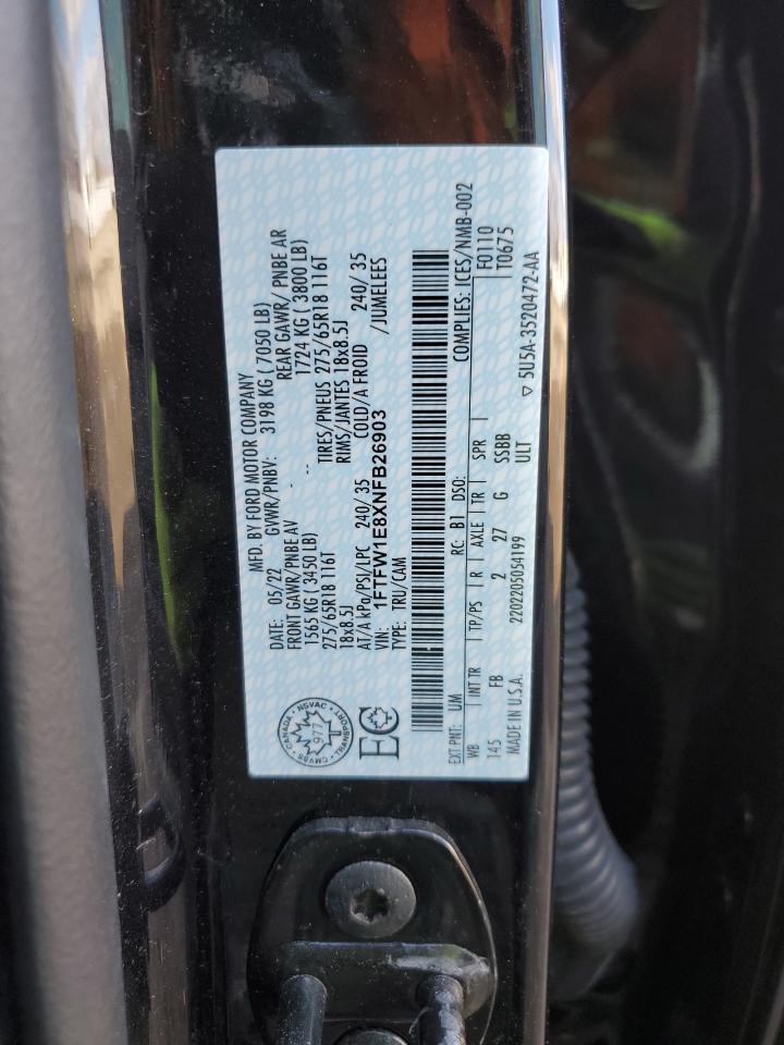 2022 Ford F150 Supercrew VIN: 1FTFW1E8XNFB26903 Lot: 82473844