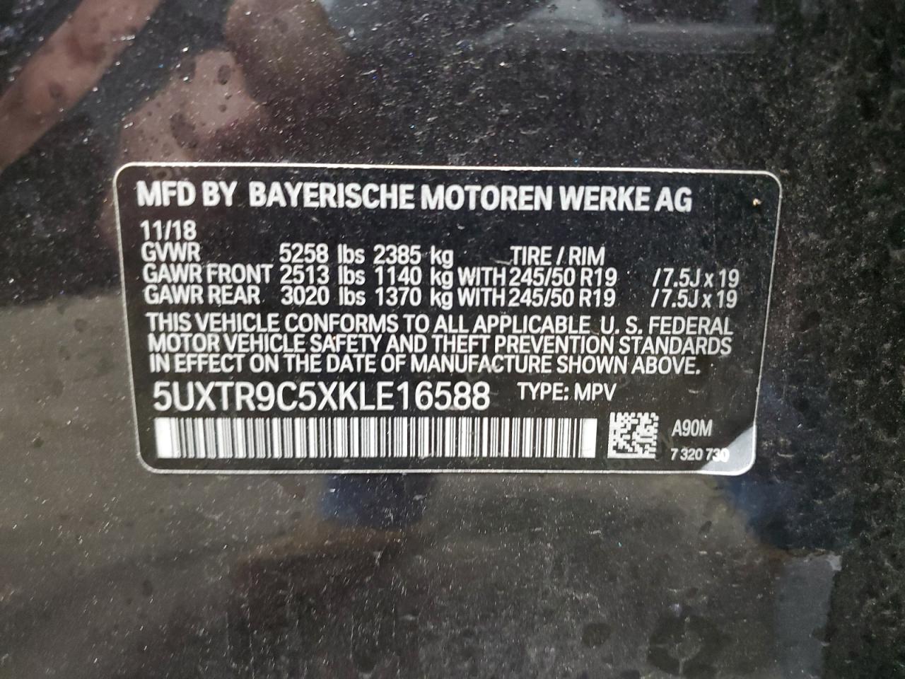 VIN 5UXTR9C5XKLE16588 2019 BMW X3 no.13